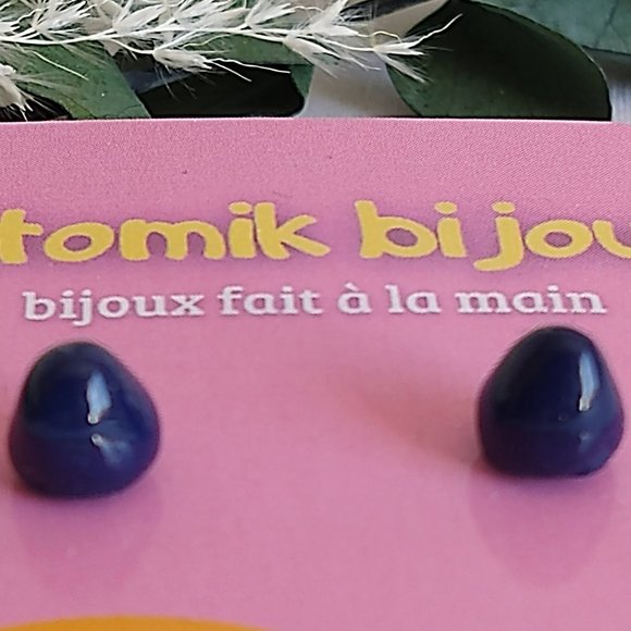 Handmade blue polymer clay earrings. Boucles d'oreilles fait à la main - Picture 4 of 9